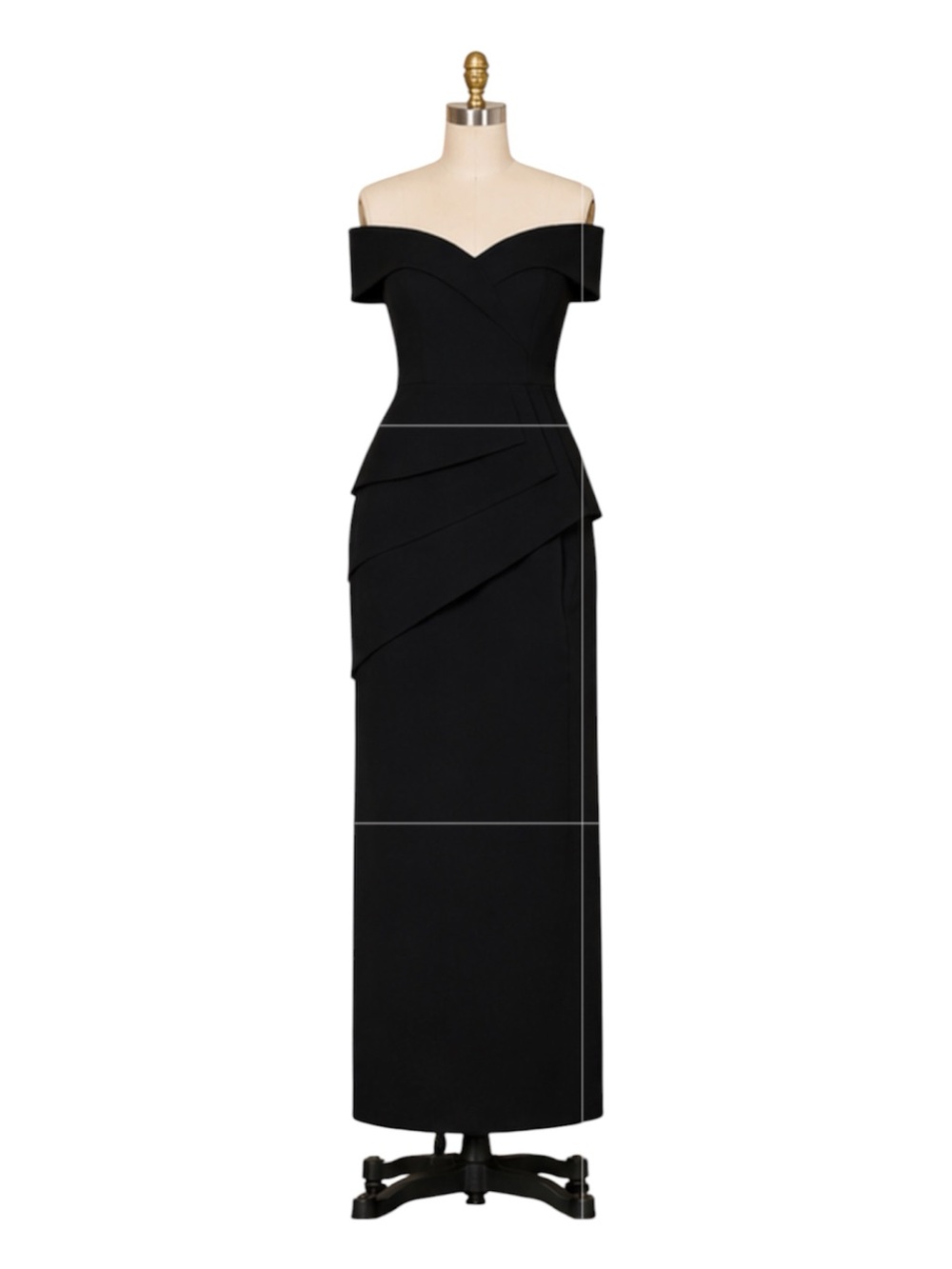 Xscape Jovie Peplum Dress Off Shoulder Black Scuba Crepe Excellent $259. Size 4 - Picture 4 of 10